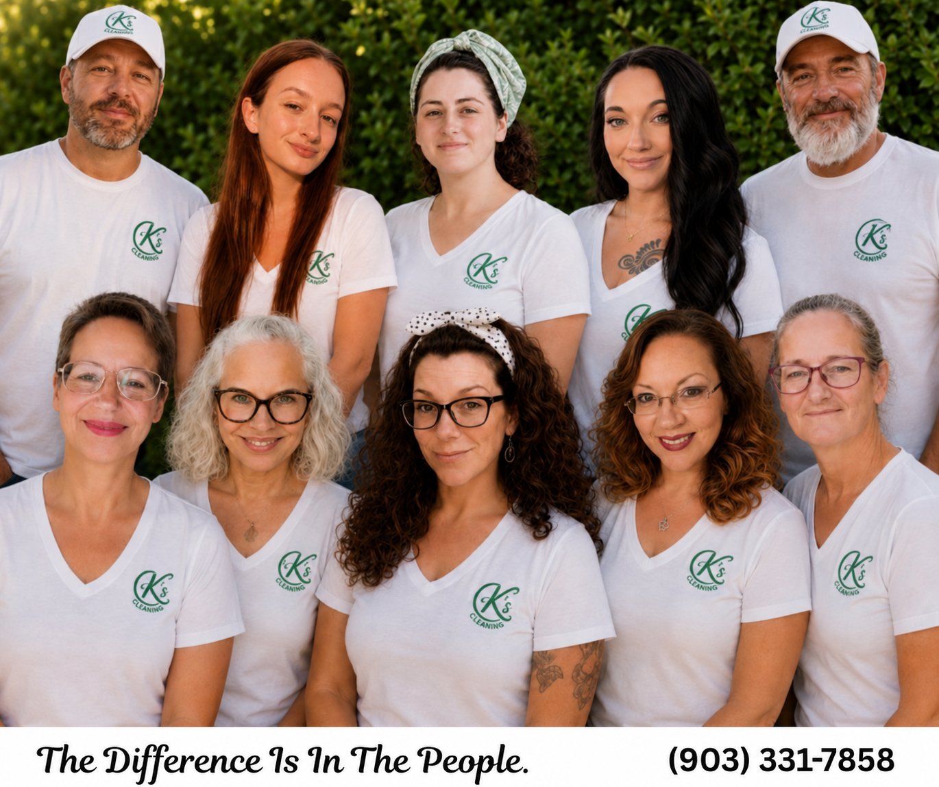 The K&rsquo;s Cleaning team together in branded shirts