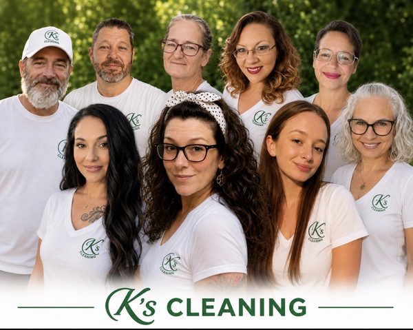 The K's Cleaning team together in branded shirts